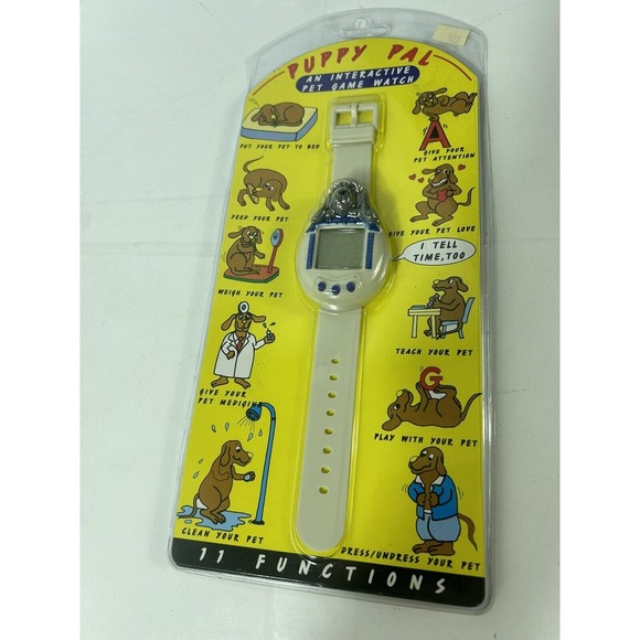 Vintage Puppy‎ Pal Watch Interactive Pet Game Electronic Tamagotchi White Blue - Picture 1 of 6
